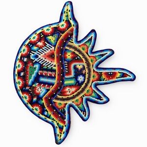 Handmade Huichol Beaded Sun and Moon Wall Art